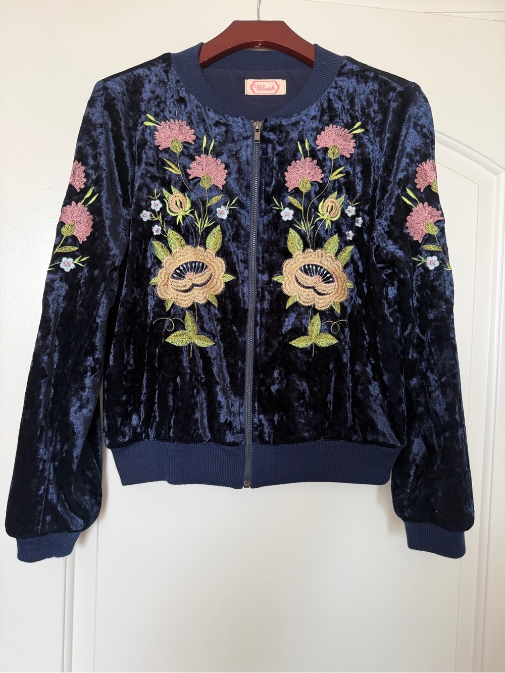 Vintage Anthropologie Embroidered Crushed Velvet Bomber Jacket